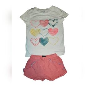 ☆ Colorful Hearts White Summer T-Shirt & Orange Shorts Set - Size 3T